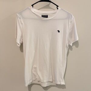 Abercrombie & Fitch White Short Sleeve Crew Tee with Navy Logo